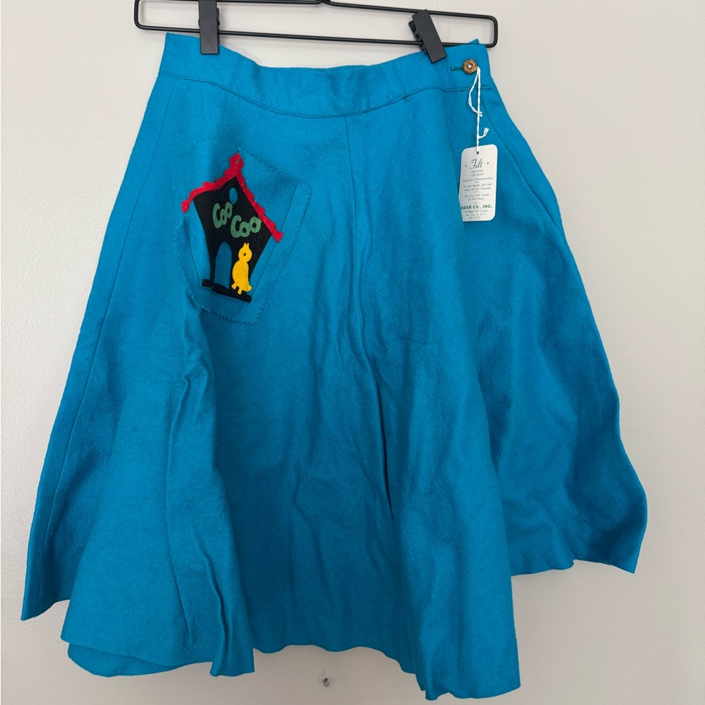 Vintage Felt Skirt with Fun Birdhouse Detail